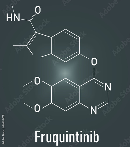 Skeletal formula of Fruquintinib cancer drug molecule. photo