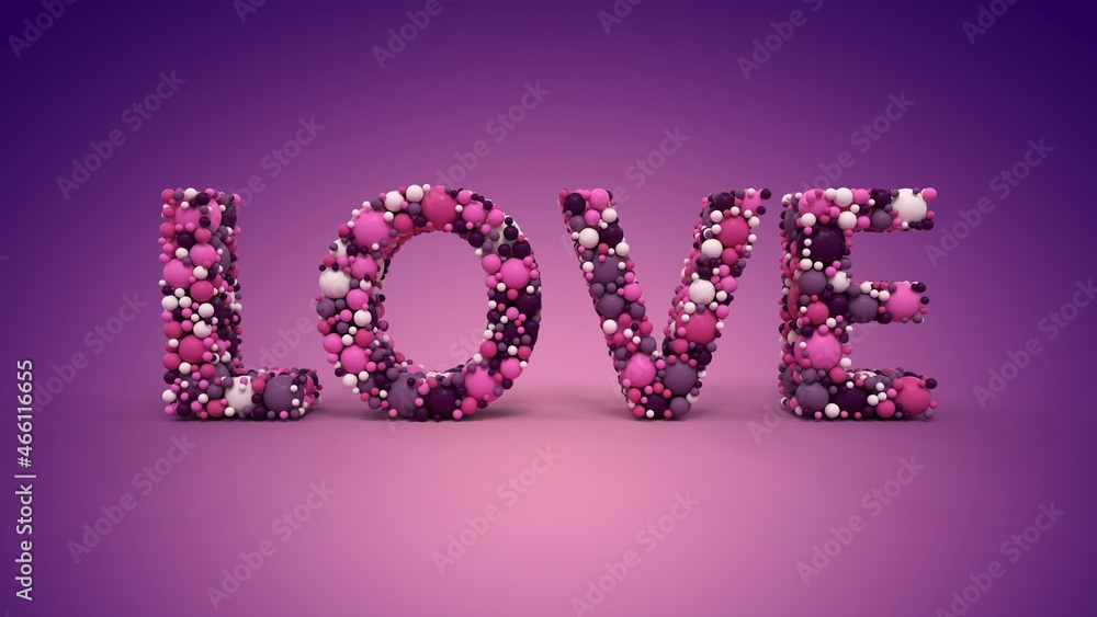 mot LOVE composé de milliers de sphères multicolores mot LOVE composé de milliers de sphères multicolores