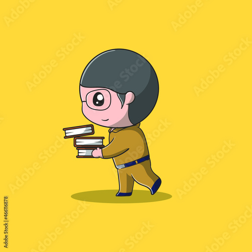 Cute teachers bring book Icon Concept Isolated Premium Vector