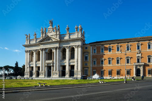 The Papal Archbasilica of St. John in Lateran  Basilica di San Giovanni in Laterano  in a sunny day  Italy  Rome