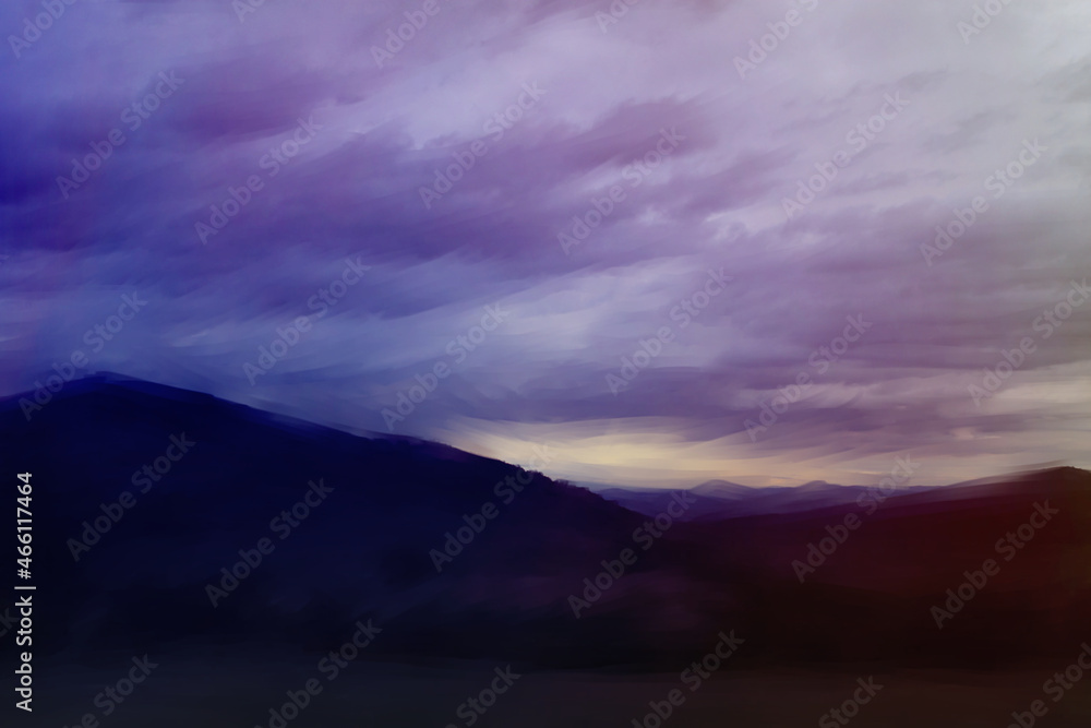 Mountains and stormy sky in twilight