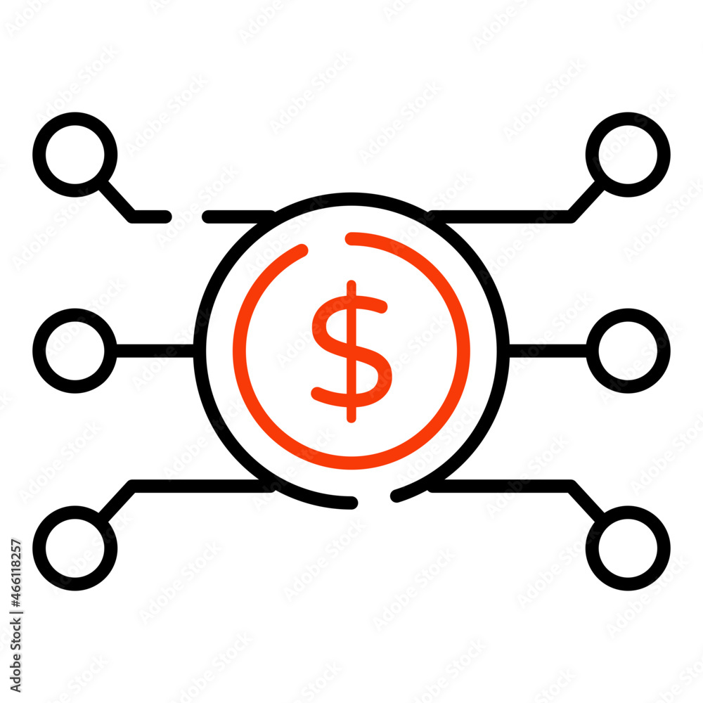 Dollar with nodes, icon of financial network Dollar with nodes, icon of financial network