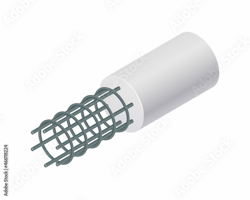 Isometric vector illustration tied rebar cage isolated on white background. Realistic steel reinforcement bars icon. Construction rebar. Steel rods used for reinforcing concrete. Building materials.