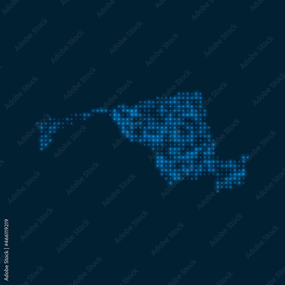 Maryland dotted glowing map. Shape of the us state with blue bright bulbs. Vector illustration.