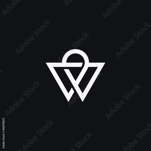 W initial logo in linear style. WO black & white.