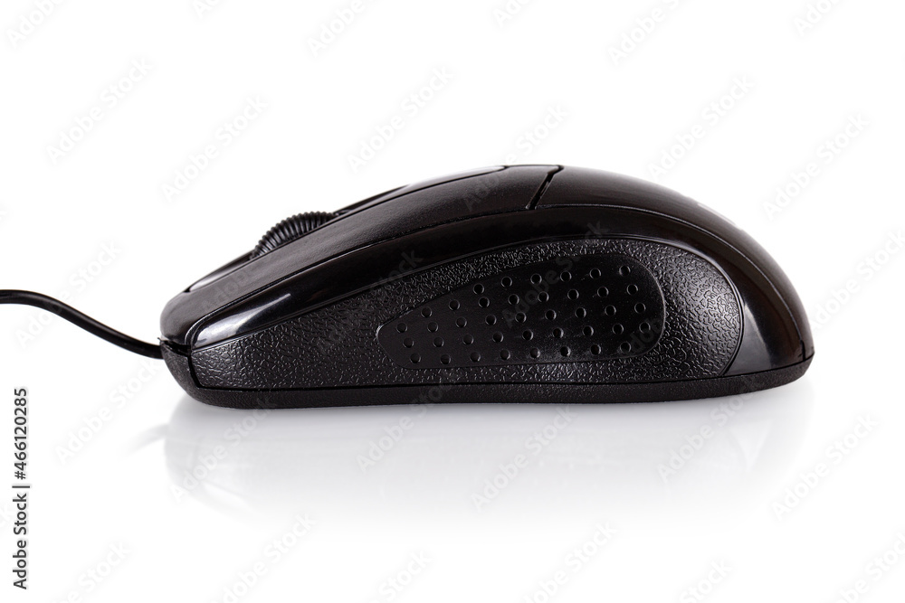 view of black computer mouse isolated on white background view of black computer mouse isolated on white background