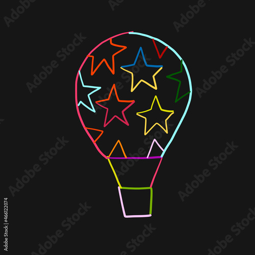 Hot Air Balloon Colorful Outline isolated on black. Sketch for your design