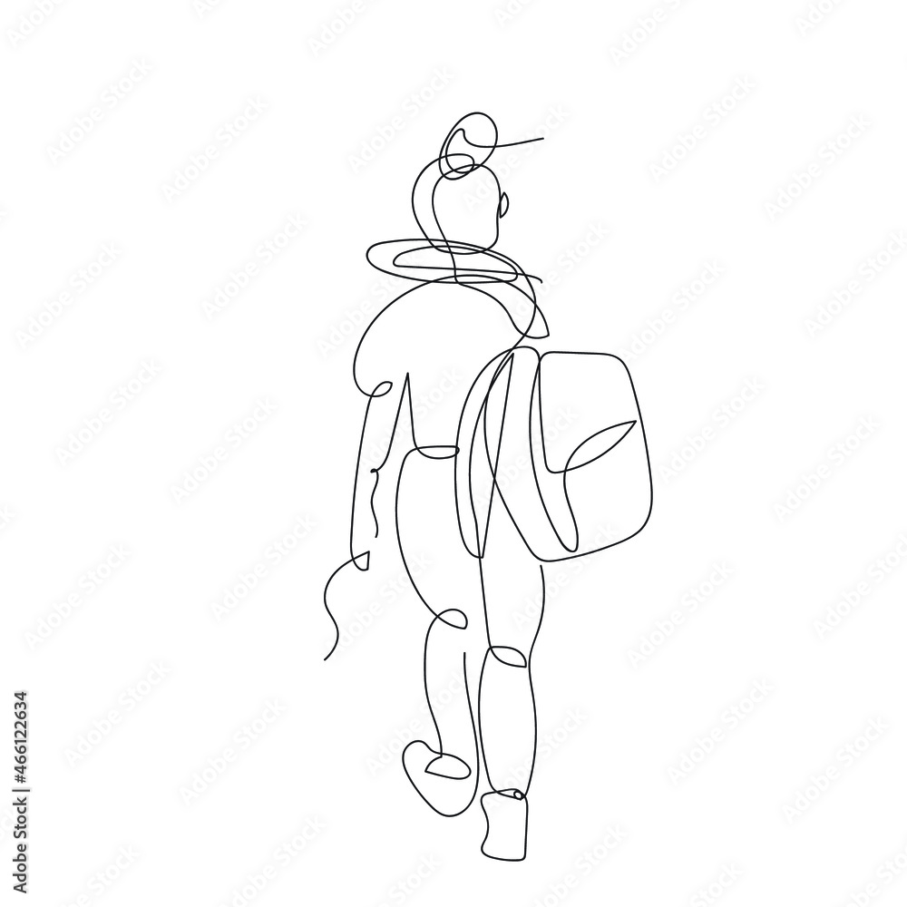 A Single girl with a backpack is walking. Alone woman in a jorney ...