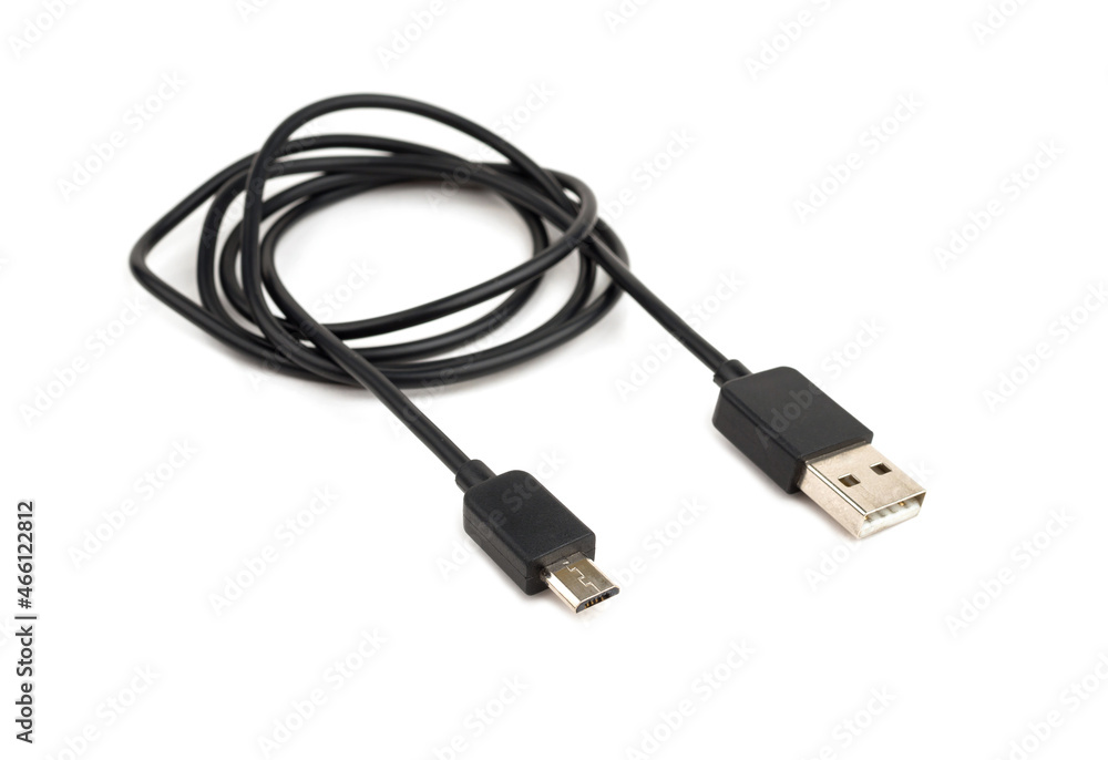 Smartphone USB Cable on white background, selective focus Smartphone USB Cable on white background, selective focus