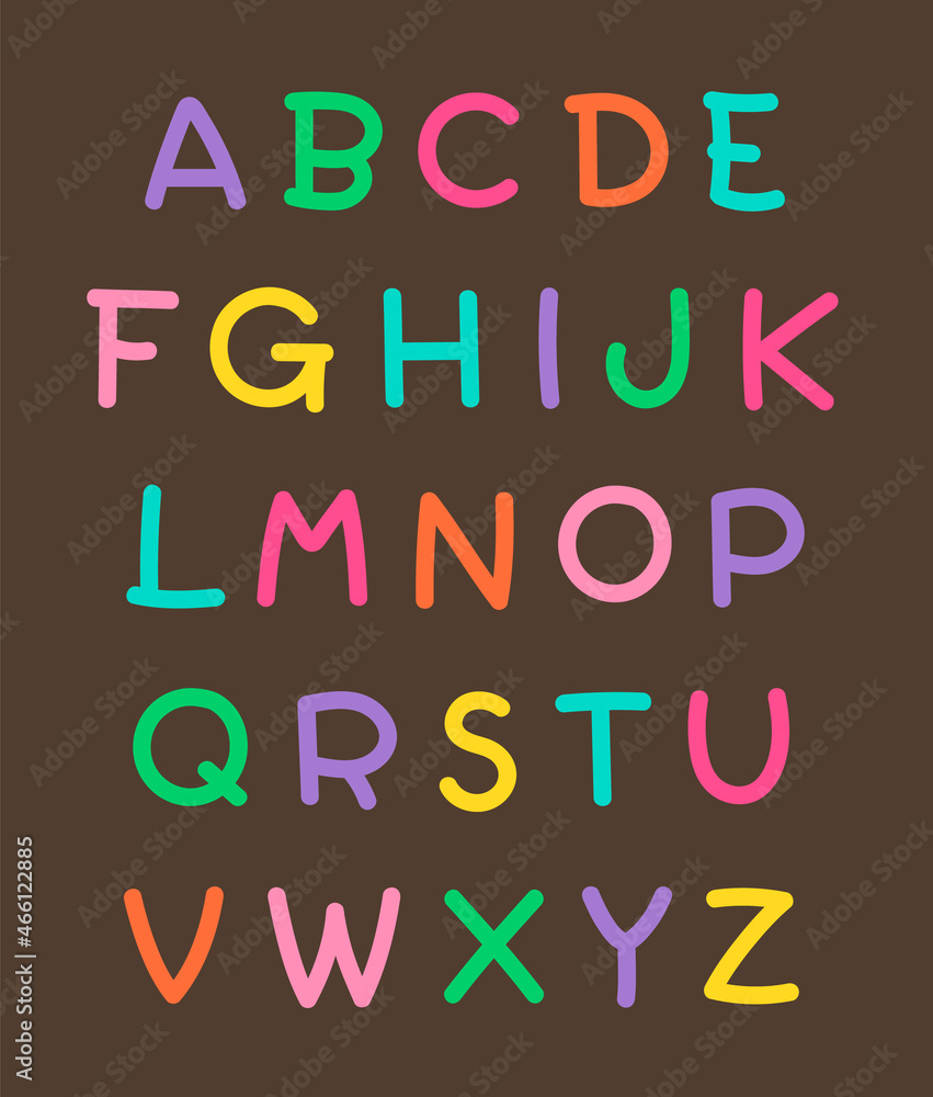 Cute colorful hand drawn uppercase alphabet.