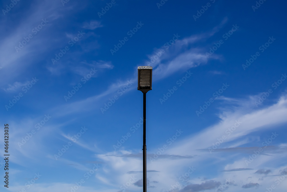 Steel lamp post. under the bright sky