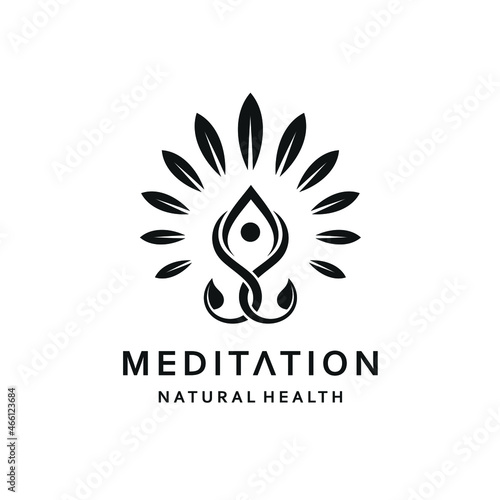 Yoga and Leaf Meditation for Natural Health logo design inspiration