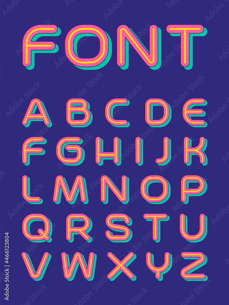 Modern futuristic uppercase alphabet design with shadow.