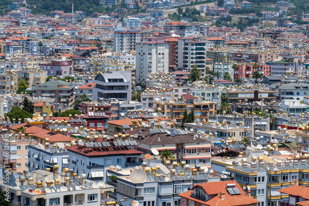 Densely populated satry residential area of the Turkish city of Alanya
