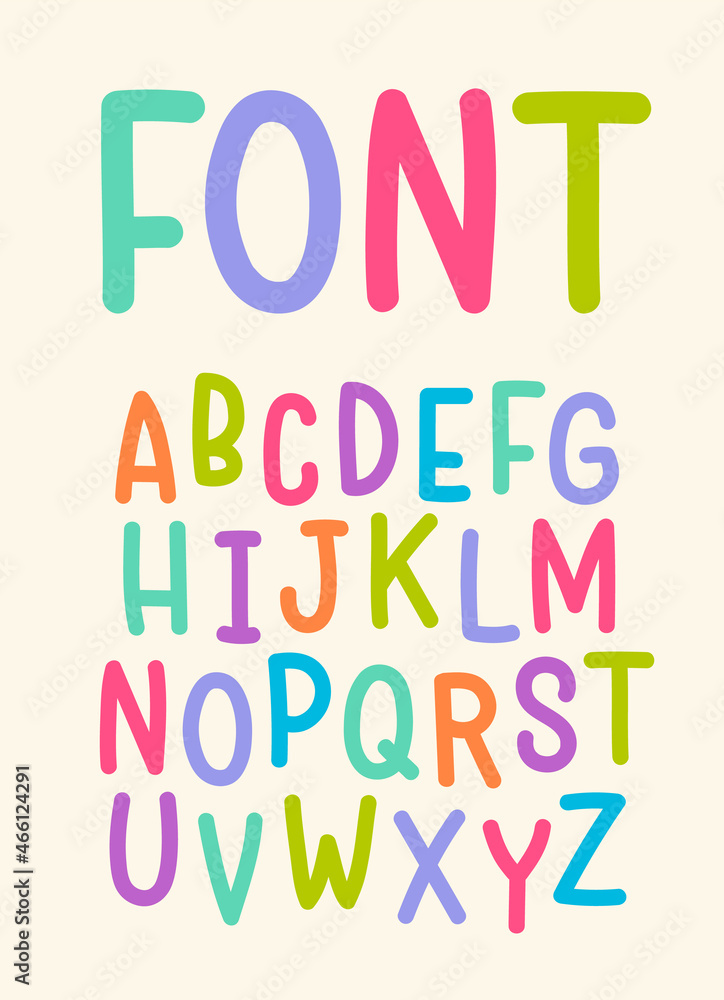 Cute colorful hand drawn uppercase alphabet.