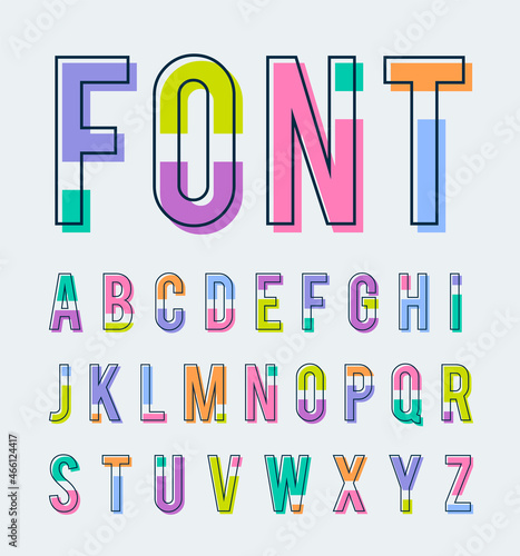 Colorful trendy geometric uppercase alphabet design.