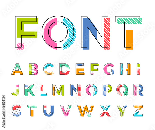 Colorful trendy geometric uppercase alphabet design.