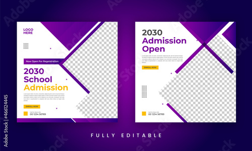 School education admission Instagram social media post and web banner template. Back to school social media post