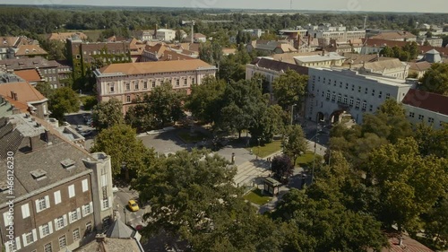 Cinematic aerial panorama view, Szeged Downtown photo