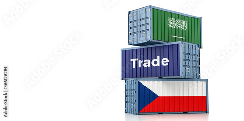 Shipping containers with Czech Republic and Saudi Arabia national flag. 3D Rendering 