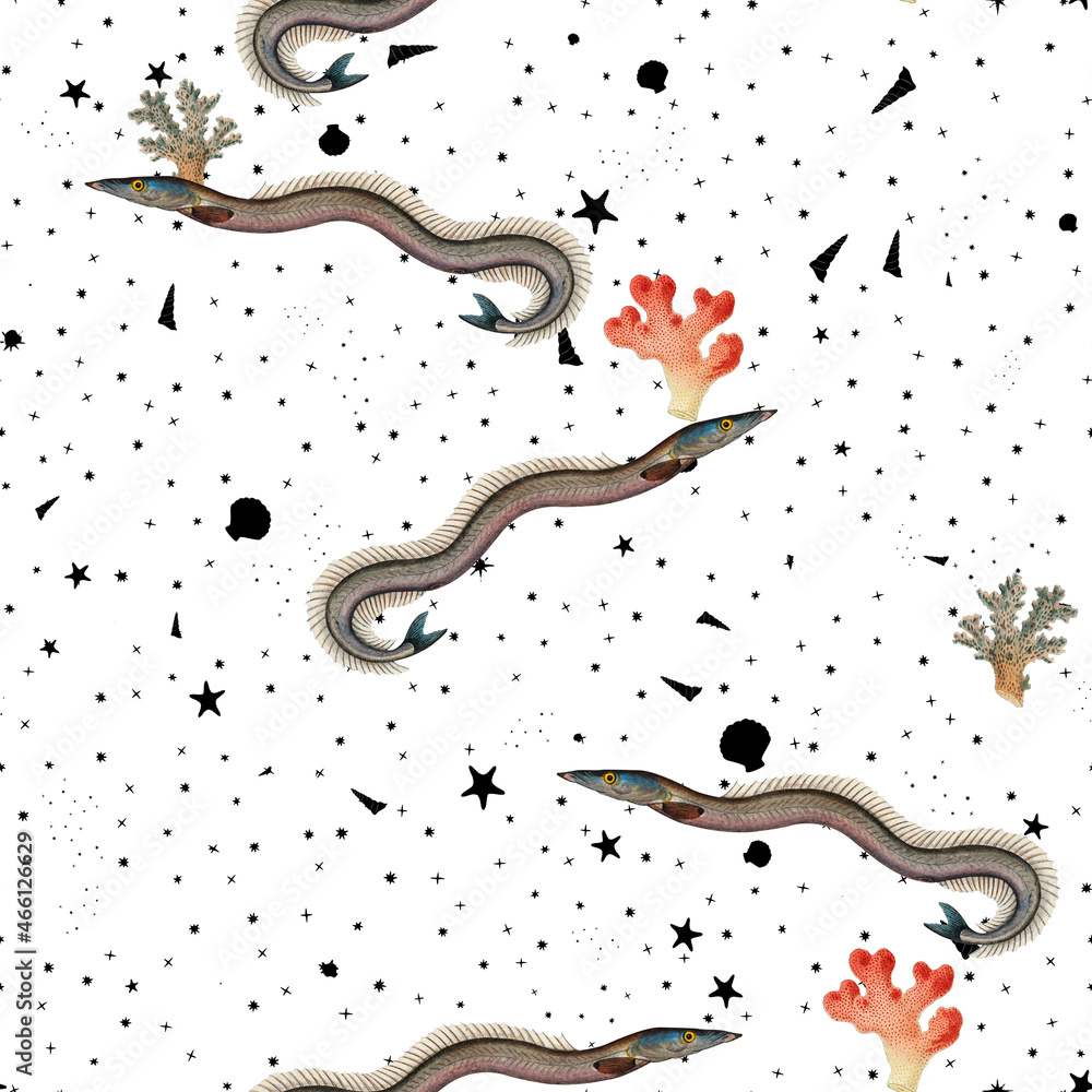 Obraz premium a beautiful and stunning repeated pattern of oceanic creatures called mmodytes tobianus in high definition free download perfect for fabrics, t-shirts, mugs, etc