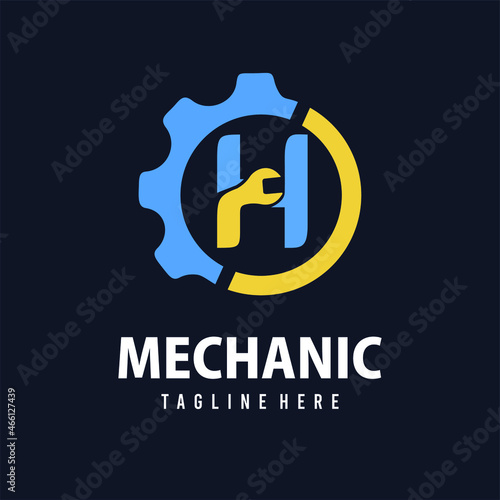 Initial H Letter with Gear and Wrench for Automotive Home Repair, Setting, Maintenance Service Company. Home Repair Business Logo Template