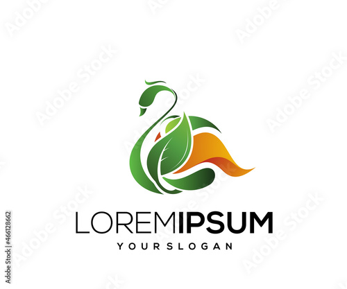 fire green swan colorful logo design template