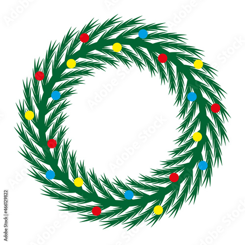 Circle christmas tree branch ornamental frame with balls