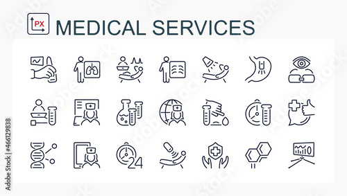 A set of vector illustrations, icons from the ruler. Medical services, doctor, clinic.