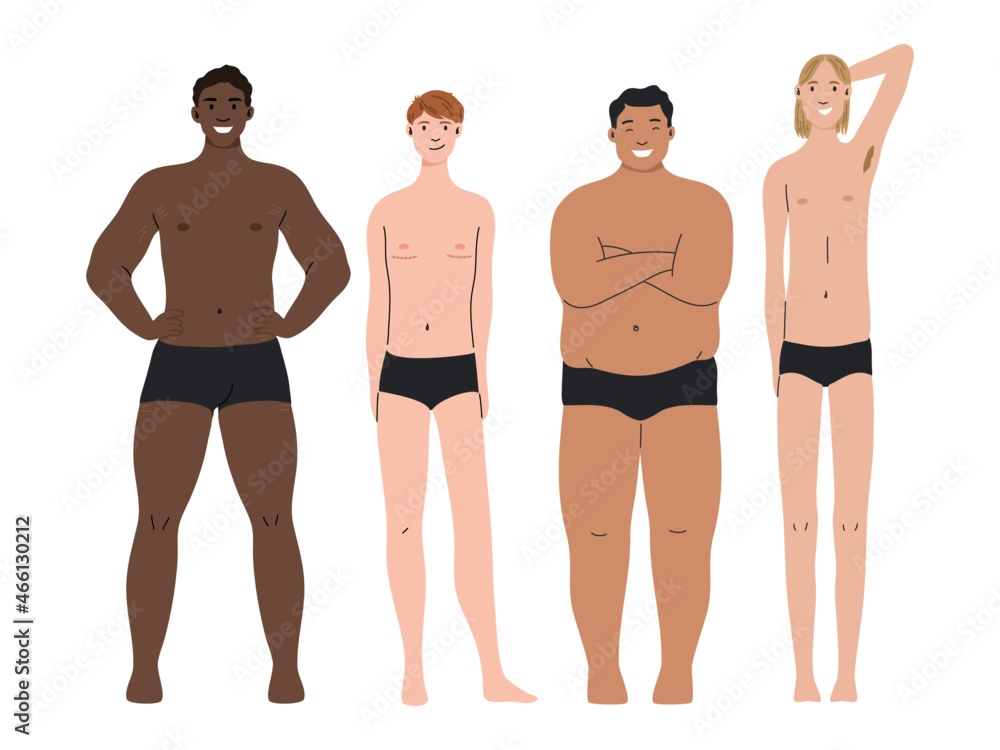 Diverse group of man of different nationalities and body types standing and smiling on a white background Diverse group of man of different nationalities and body types standing and smiling on a white background