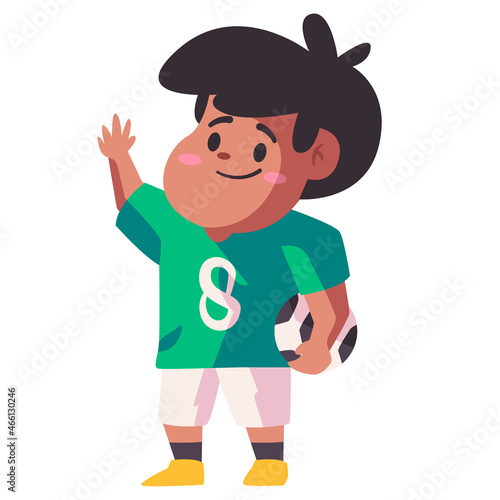 Kids children holding ball to play football soccer sport flat color isolated background vector illustration