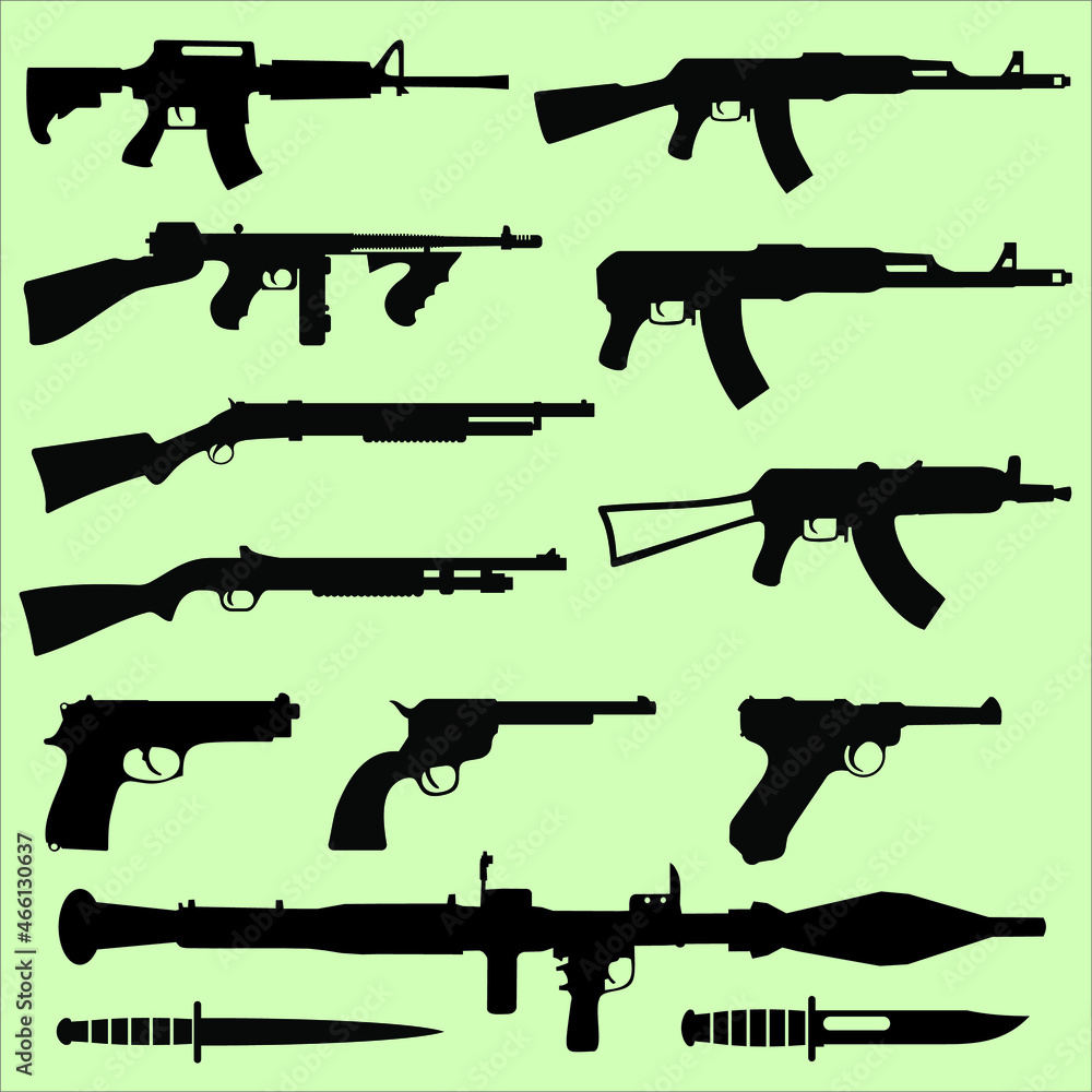 A set of silhouettes of firearms