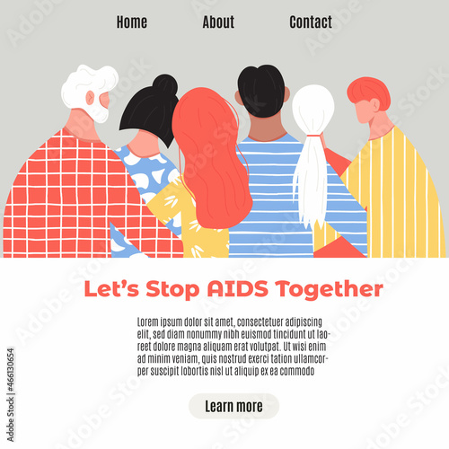 World HIV AIDS day awareness Different people, men and womens support each other. Banner, poster landing page template. HIV AIDS vector flat concept in trendy colors