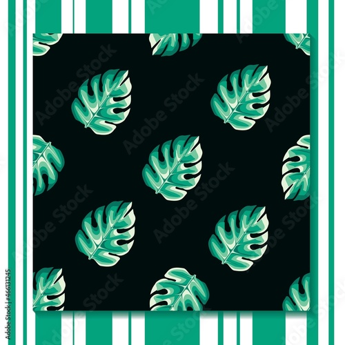 monstera leaves plants seamless pattern with green monochromatic color style. vector design. nature background. tropical wallpaper decorative. Exotic tropics. Summer design themed. fashion print textu