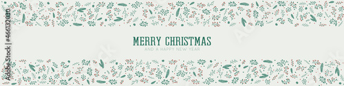 Merry Christmas green Floral Pattern Winter Banner Wallpaper Holiday Handdrawn cute modern