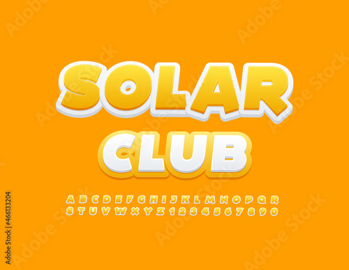 Vector creative concept Solar Club. Yellow and White Alphabet Letters and Numbers set. Modern style Font