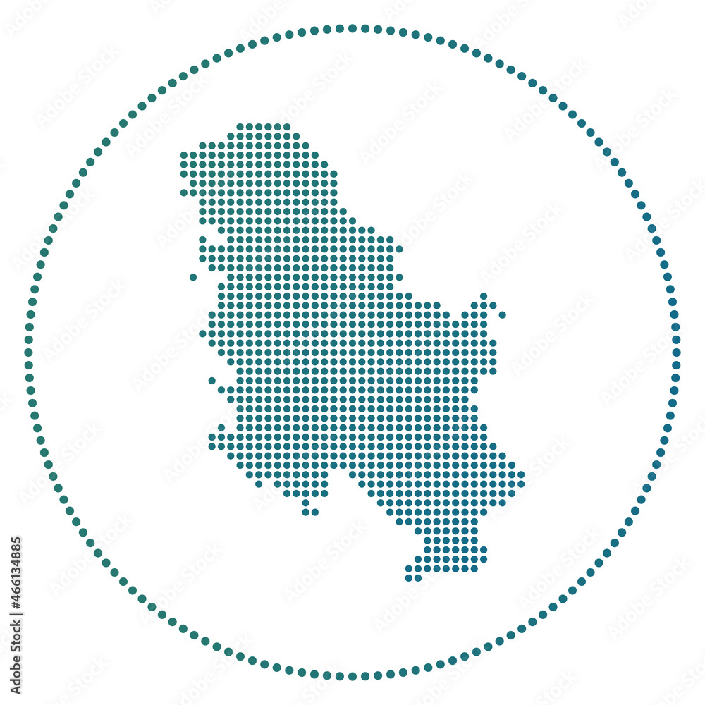 Obraz premium Serbia digital badge. Dotted style map of Serbia in a circle. Tech icon of the country with gradiented dots. Stylish vector illustration.