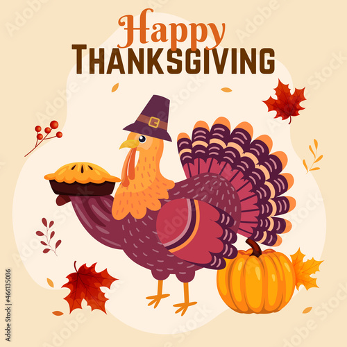 happy thanksgiving template with turkey illustration