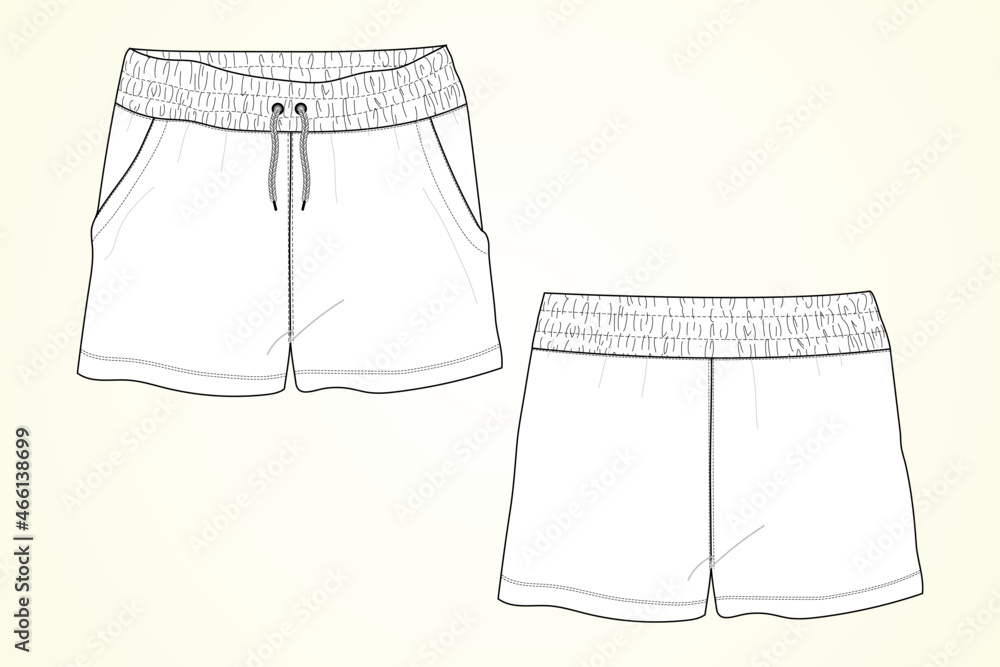 Boys Sweat Shorts vector fashion flat sketch template. Technical ...