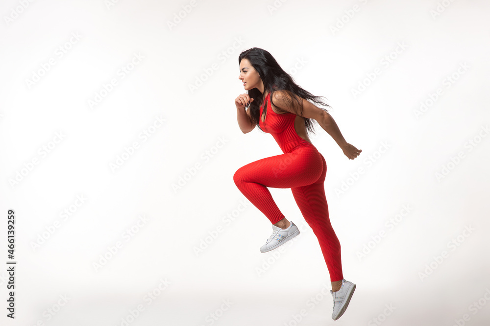 Determined lady running during training