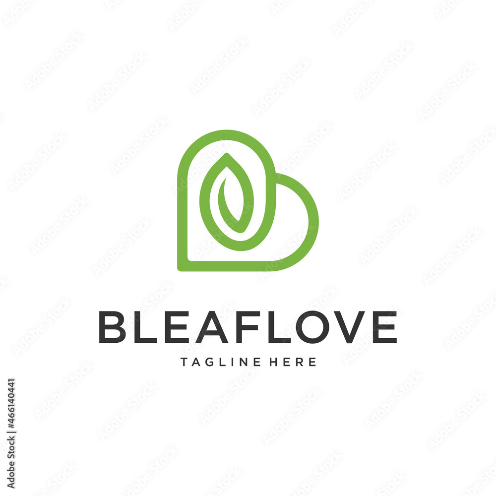 Abstract Green Nature Logo with letter B Heart and leaf symbol icon design template