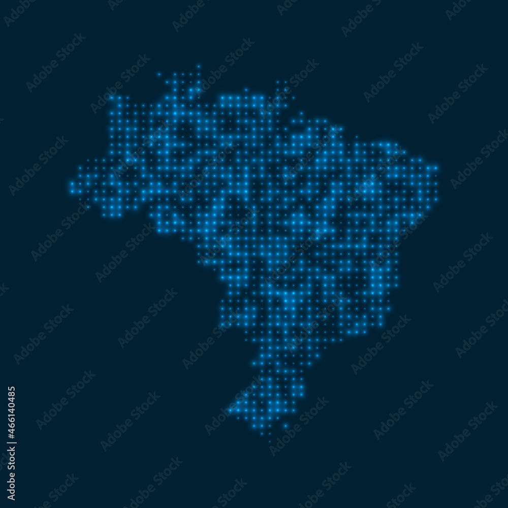 Brazil dotted glowing map. Shape of the country with blue bright bulbs. Vector illustration.