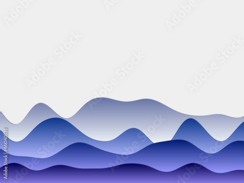 Abstract mountains background. Curved layers in indigo colors. Papercut style hills. Cool vector illustration.