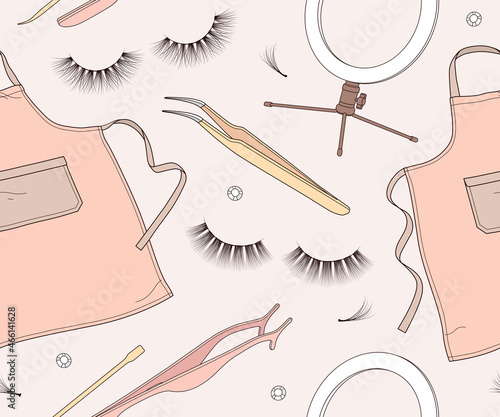 Seamless pattern with different eyelash extension tools