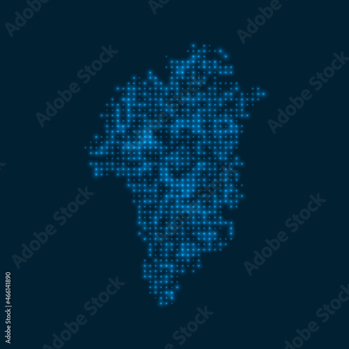 Greenland dotted glowing map. Shape of the country with blue bright bulbs. Vector illustration.