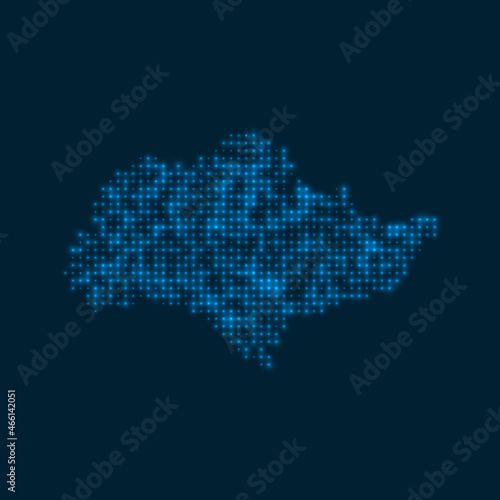 Sentosa dotted glowing map. Shape of the island with blue bright bulbs. Vector illustration.