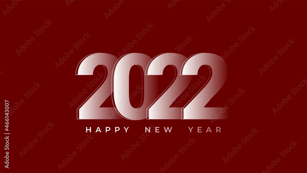 Happy New Year 2022 Text Design. 2022 Number logo design for Brochure design template, card, banner Isolated on red background. Vector illustration