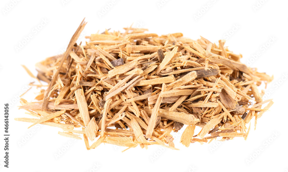 Muira Puama herbal tea, isolated on white background. Natural potency wood, medicinal plant, dry tea. Ptychopetalum olacoides. Muira Puama herbal tea, isolated on white background. Natural potency wood, medicinal plant, dry tea. Ptychopetalum olacoides.