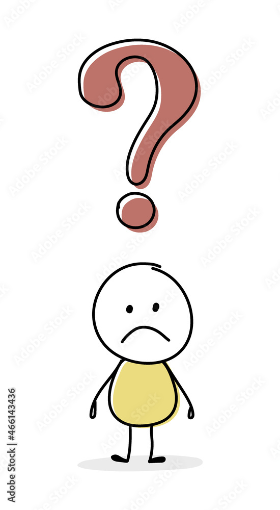 Concept of sad stickman with question mark icon. Vector Concept of sad stickman with question mark icon. Vector