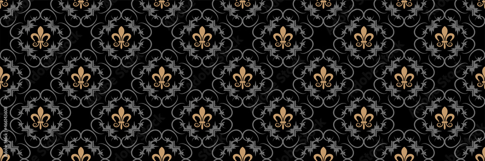 Obraz premium Decorative elements on black background. Seamless background for wallpaper, textures. Vector illustration.